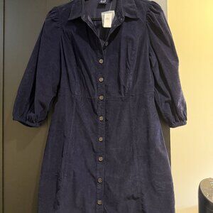 GAP Canada Puff Sleeve Corduroy Mini Dress (navy blue, size M)